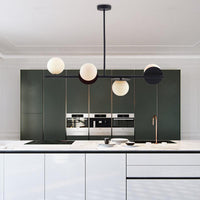 4-Light Ball Island Pendant Contemporary Matte White Glass Ceiling Light in White Black - Rebooters