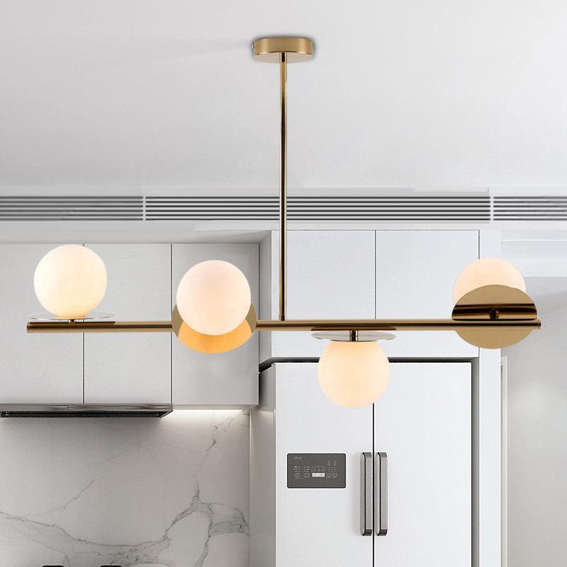 4-Light Ball Island Pendant Contemporary Matte White Glass Ceiling Light in White Black - Rebooters