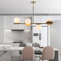 4-Light Ball Island Pendant Contemporary Matte White Glass Ceiling Light in White Black - Rebooters