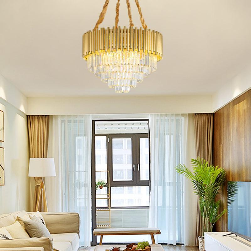 3-Tier Circle Hanging Lamp Contemporary Metal Pendant Chandelier Light with K9 Block in Brass Finish - Rebooters