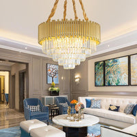 3-Tier Circle Hanging Lamp Contemporary Metal Pendant Chandelier Light with K9 Block in Brass Finish - Rebooters