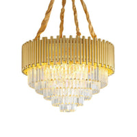 3-Tier Circle Hanging Lamp Contemporary Metal Pendant Chandelier Light with K9 Block in Brass Finish - Rebooters