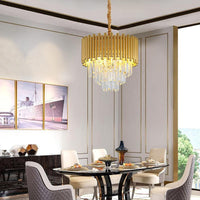 3-Tier Circle Hanging Lamp Contemporary Metal Pendant Chandelier Light with K9 Block in Brass Finish - Rebooters