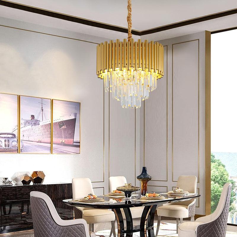 3-Tier Circle Hanging Lamp Contemporary Metal Pendant Chandelier Light with K9 Block in Brass Finish - Rebooters