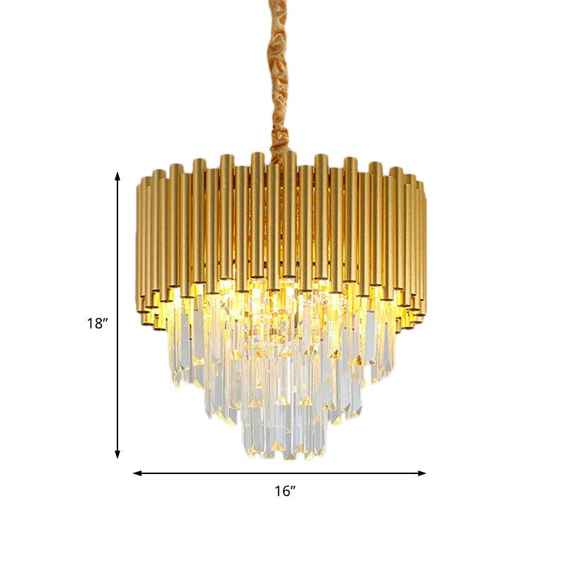 3-Tier Circle Hanging Lamp Contemporary Metal Pendant Chandelier Light with K9 Block in Brass Finish - Rebooters