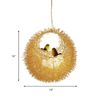 Art Deco Nest Metal Chandelier Lighting 2 Lights Ceiling Hung Fixture in Gold - Rebooters