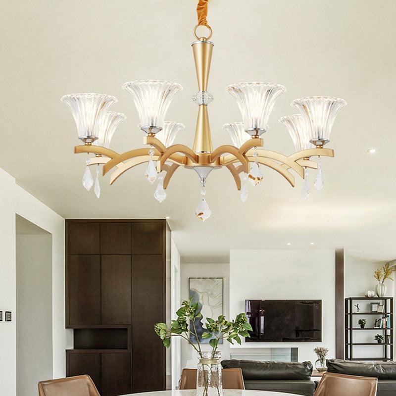 6/8 Bulbs Gold Chandelier Pendant Light Modern Bell Shade - Rebooters