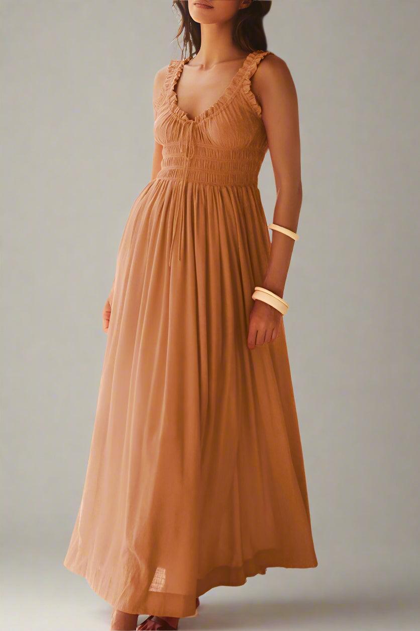 Matilda Sleeveless Maxi Dress with Flattering Ruched Detailing - Rebooters -Women's Dresses