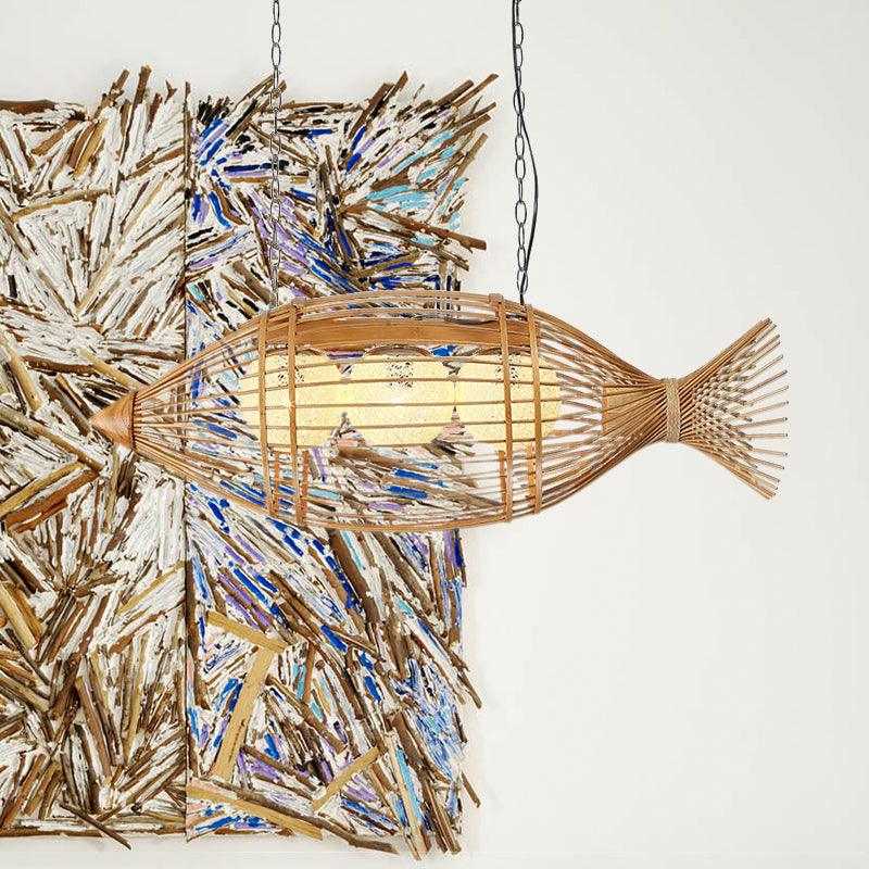 Bamboo Fish Shaped Chandelier Lighting Asian Style 39"/57" - Rebooters