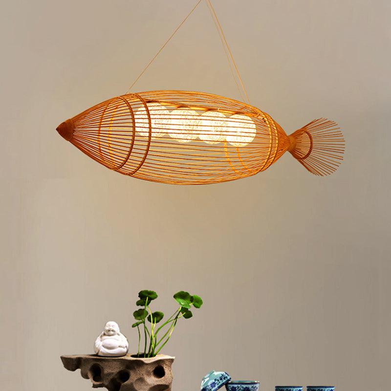 Bamboo Fish Shaped Chandelier Lighting Asian Style 39"/57" - Rebooters