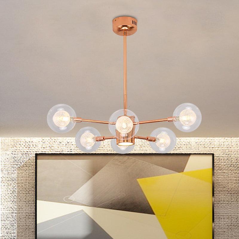Bedroom Stacked Suspension Light with Orb Shade Rose Gold Chandelier - Rebooters