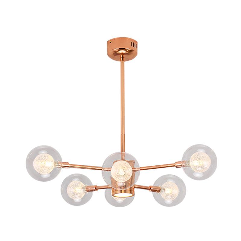 Bedroom Stacked Suspension Light with Orb Shade Rose Gold Chandelier - Rebooters