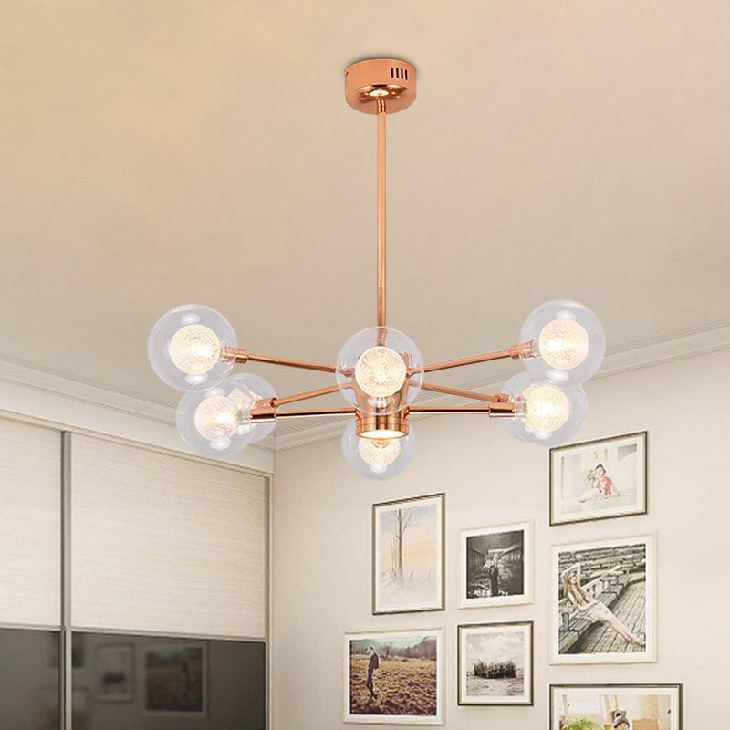 Bedroom Stacked Suspension Light with Orb Shade Rose Gold Chandelier - Rebooters