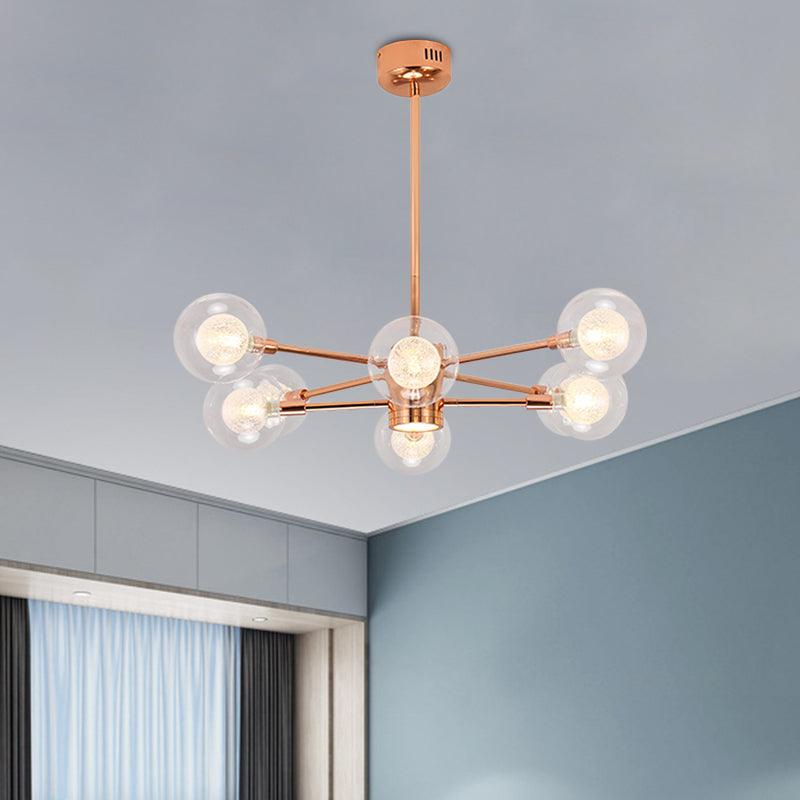 Bedroom Stacked Suspension Light with Orb Shade Rose Gold Chandelier - Rebooters