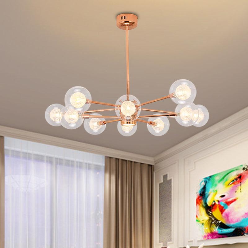 Bedroom Stacked Suspension Light with Orb Shade Rose Gold Chandelier - Rebooters