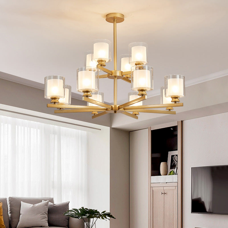 2-Tier Cylinder White Glass Chandelier with Radial Design - Rebooters