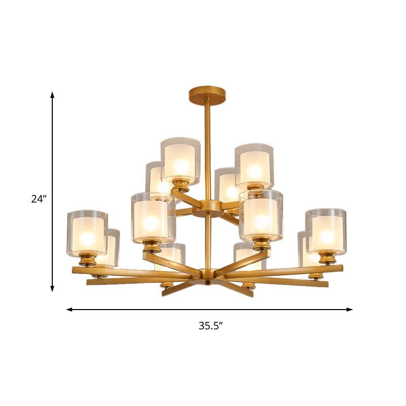 2-Tier Cylinder White Glass Chandelier with Radial Design - Rebooters