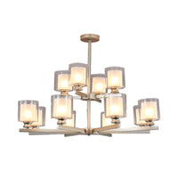 2-Tier Cylinder White Glass Chandelier with Radial Design - Rebooters
