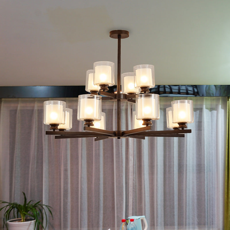 2-Tier Cylinder White Glass Chandelier with Radial Design - Rebooters