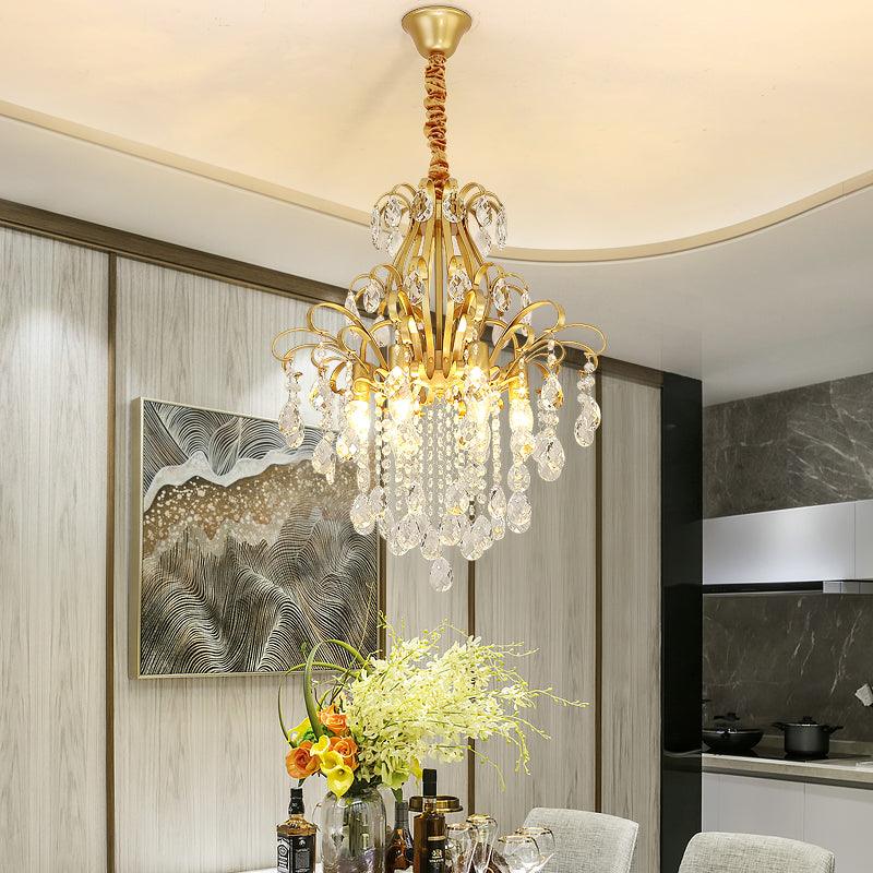 3/6 Heads Crystal Chandelier Lighting Modernist Style Ceiling Pendant Light in Black Gold - Rebooters