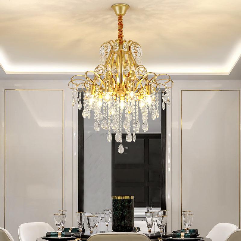 3/6 Heads Crystal Chandelier Lighting Modernist Style Ceiling Pendant Light in Black Gold - Rebooters