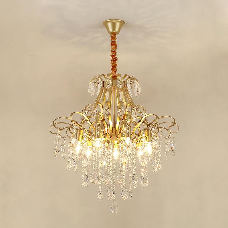 3/6 Heads Crystal Chandelier Lighting Modernist Style Ceiling Pendant Light in Black Gold - Rebooters