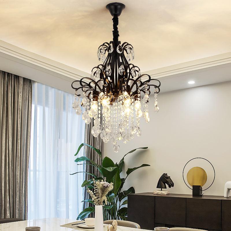 3/6 Heads Crystal Chandelier Lighting Modernist Style Ceiling Pendant Light in Black Gold - Rebooters
