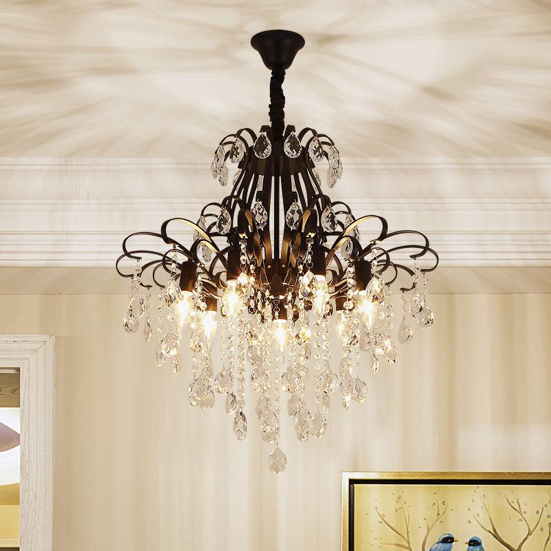 3/6 Heads Crystal Chandelier Lighting Modernist Style Ceiling Pendant Light in Black Gold - Rebooters