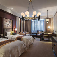 Sphere Chandelier Lighting with Circular Design Modern White Glass 8 Lights Black Hanging Fixture - Rebooters