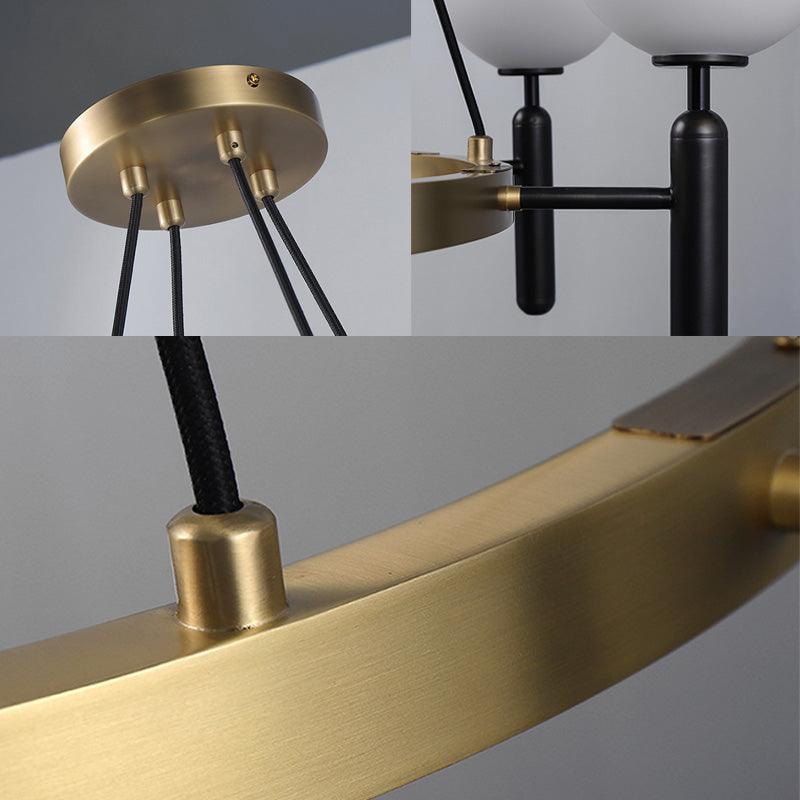 Sphere Chandelier Lighting with Circular Design Modern White Glass 8 Lights Black Hanging Fixture - Rebooters