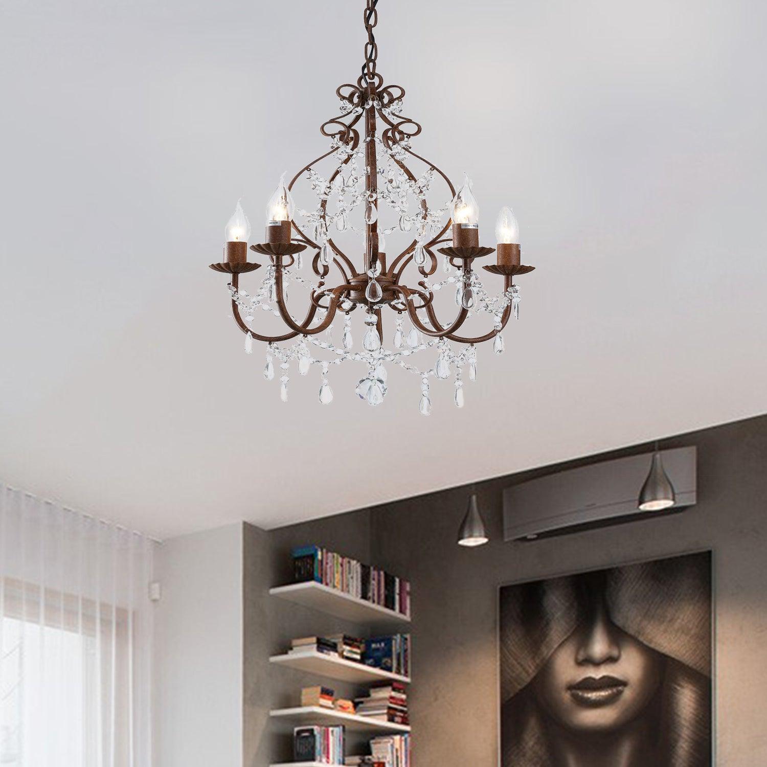 Antique Style Candle Pendant Lamp with 5 Lights Chandelier - Rebooters