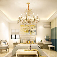 5/8 Lights Candle Hanging Lamp Vintage Style Metal and Crystal Height Adjustable Chandelier Pendant Light in Gold - Rebooters