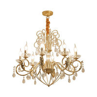 5/8 Lights Candle Hanging Lamp Vintage Style Metal and Crystal Height Adjustable Chandelier Pendant Light in Gold - Rebooters