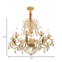 5/8 Lights Candle Hanging Lamp Vintage Style Metal and Crystal Height Adjustable Chandelier Pendant Light in Gold - Rebooters