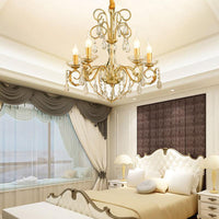 5/8 Lights Candle Hanging Lamp Vintage Style Metal and Crystal Height Adjustable Chandelier Pendant Light in Gold - Rebooters