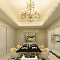 5/8 Lights Candle Hanging Lamp Vintage Style Metal and Crystal Height Adjustable Chandelier Pendant Light in Gold - Rebooters