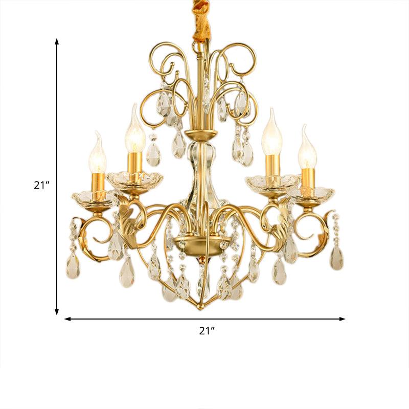 5/8 Lights Candle Hanging Lamp Vintage Style Metal and Crystal Height Adjustable Chandelier Pendant Light in Gold - Rebooters