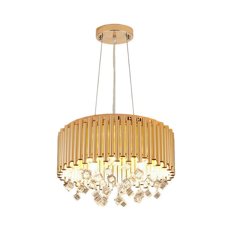 4/5 Lights Drum Hanging Pendant Light Modern Metal Chandelier Light with Cubic Crystal Accent in Gold 19.5 Inch W - Rebooters