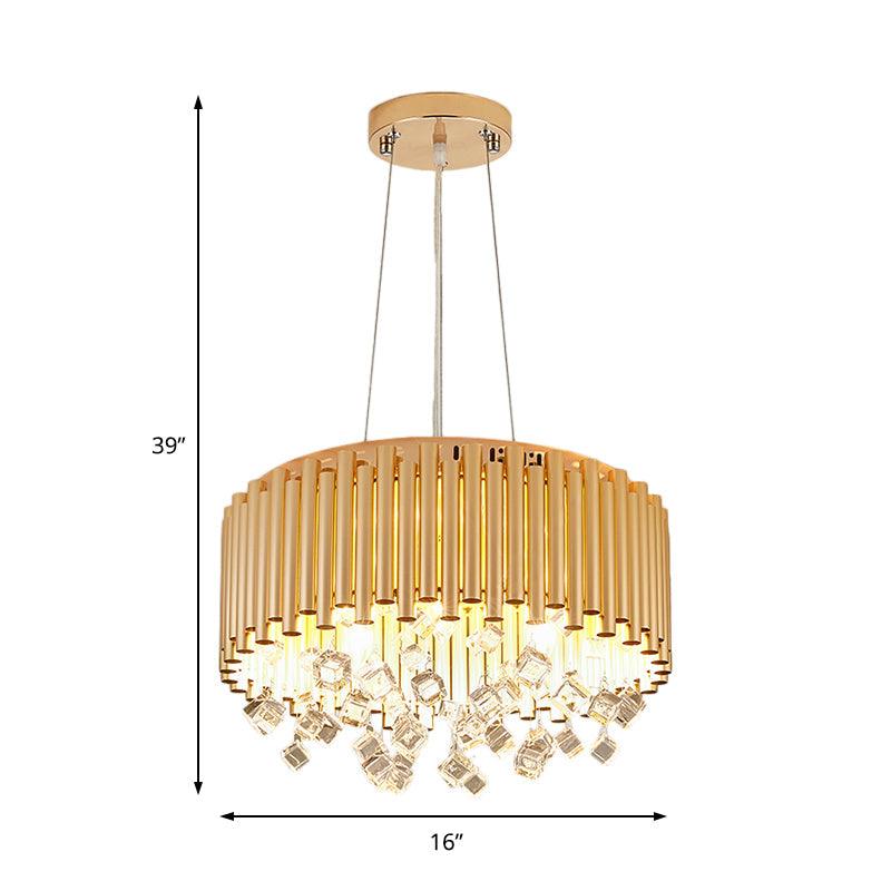 4/5 Lights Drum Hanging Pendant Light Modern Metal Chandelier Light with Cubic Crystal Accent in Gold 19.5 Inch W - Rebooters