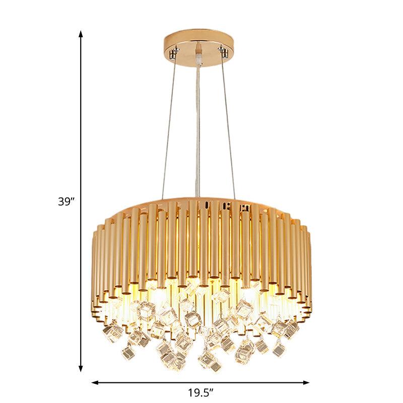 4/5 Lights Drum Hanging Pendant Light Modern Metal Chandelier Light with Cubic Crystal Accent in Gold 19.5 Inch W - Rebooters