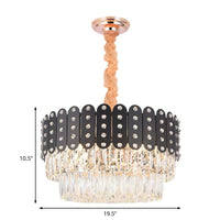 12 Lights Round Chandelier Pendant Light Vintage Metal Hanging Light with Crystal Block in Black Finish - Rebooters