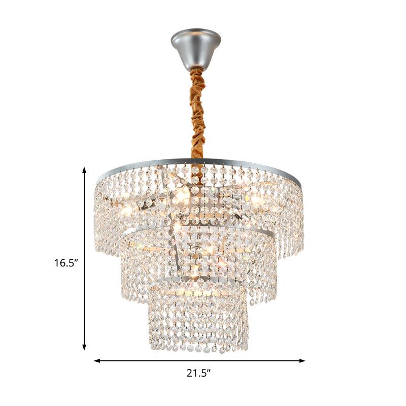 4/5/6 Lights Tiered Chandelier Lighting Contemporary Clear Crystal Hanging Ceiling Light in Chrome 16 Inch Wide - Rebooters