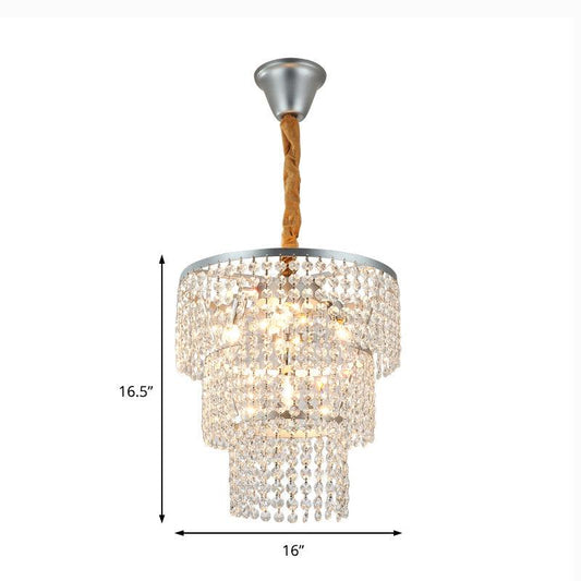 4/5/6 Lights Tiered Chandelier Lighting Contemporary Clear Crystal Hanging Ceiling Light in Chrome 16 Inch Wide - Rebooters