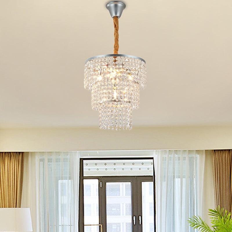 4/5/6 Lights Tiered Chandelier Lighting Contemporary Clear Crystal Hanging Ceiling Light in Chrome 16 Inch Wide - Rebooters