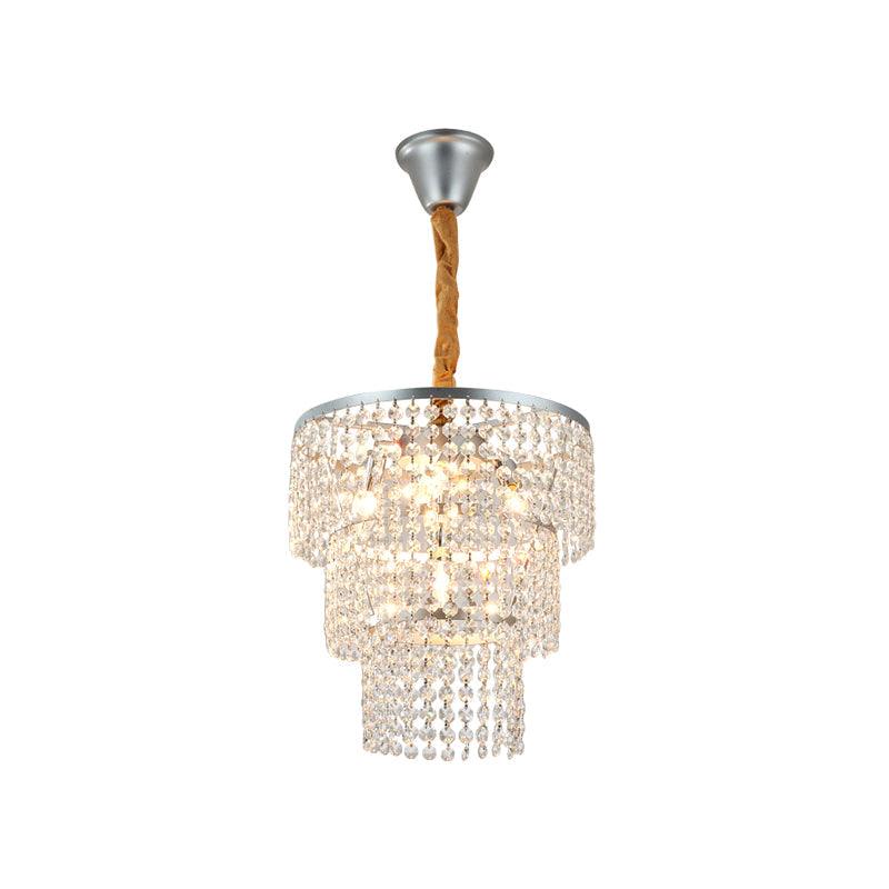 4/5/6 Lights Tiered Chandelier Lighting Contemporary Clear Crystal Hanging Ceiling Light in Chrome 16 Inch Wide - Rebooters