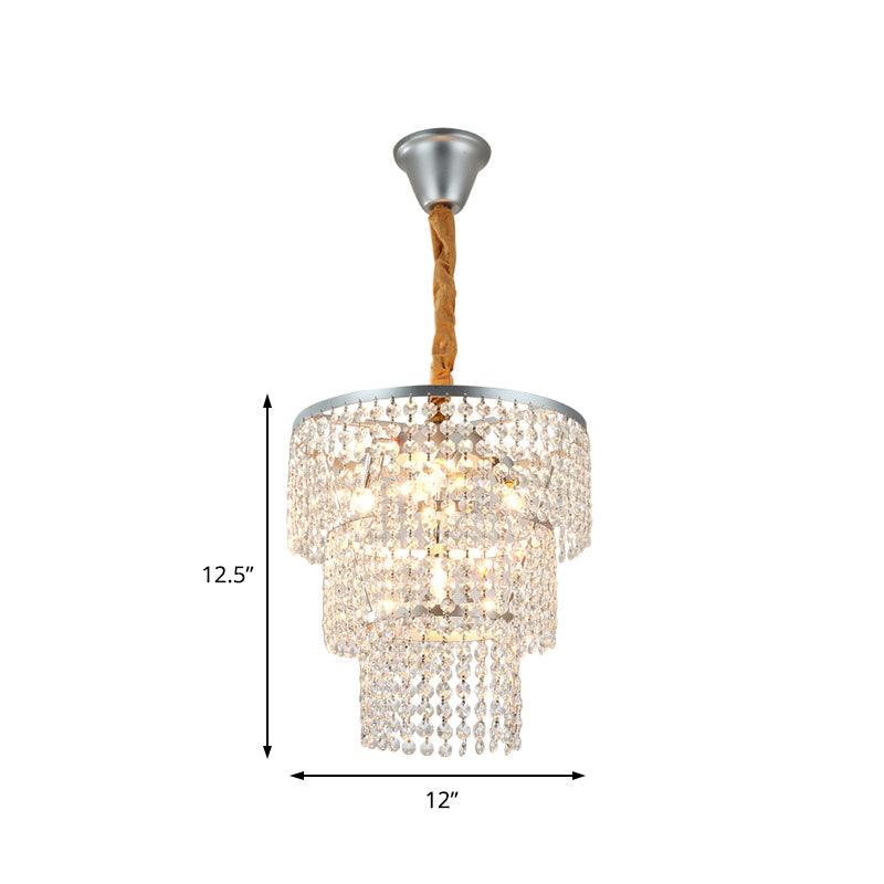 4/5/6 Lights Tiered Chandelier Lighting Contemporary Clear Crystal Hanging Ceiling Light in Chrome 16 Inch Wide - Rebooters