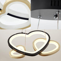 Acrylic Heart-Shaped Chandelier Pendant Light Modern 3-Head LED Hanging Lamp in Black and Gold - Rebooters