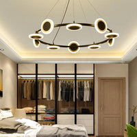 Acrylic Ring Chandelier Pendant Modern 10-Light Black LED Light - Rebooters