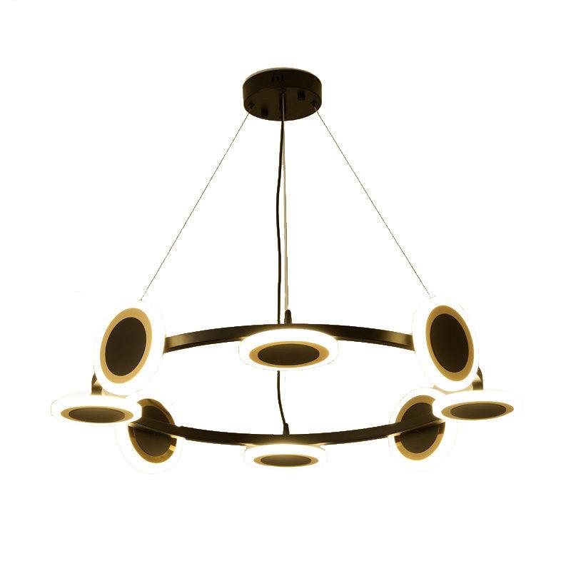 Acrylic Ring Chandelier Pendant Modern 10-Light Black LED Light - Rebooters