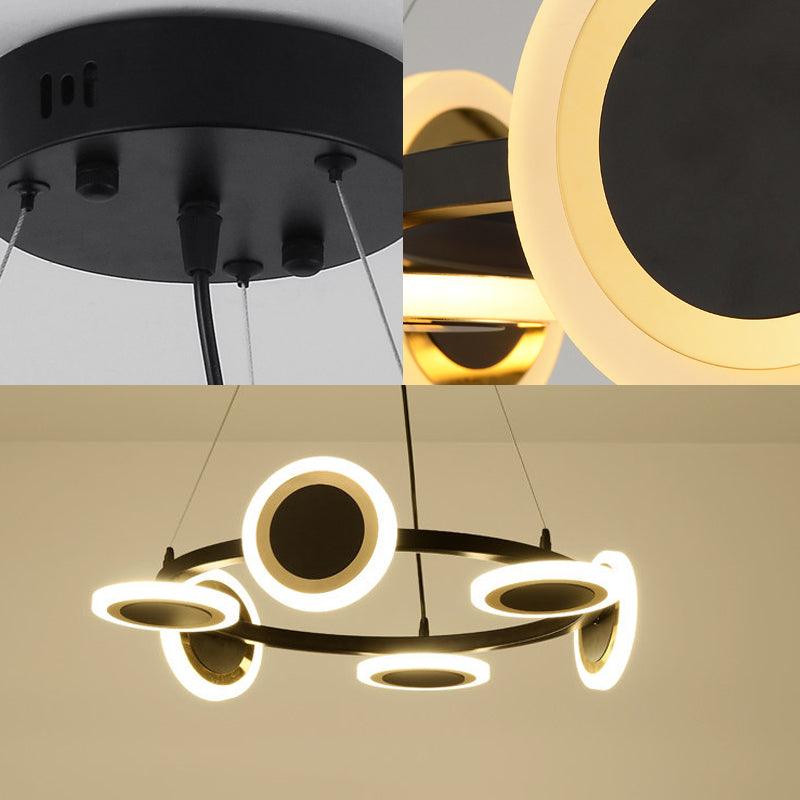 Acrylic Ring Chandelier Pendant Modern 10-Light Black LED Light - Rebooters